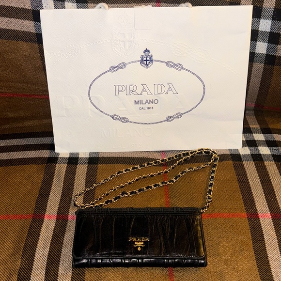 Prada Handbags - Prada Black Leather Wallet On Chain